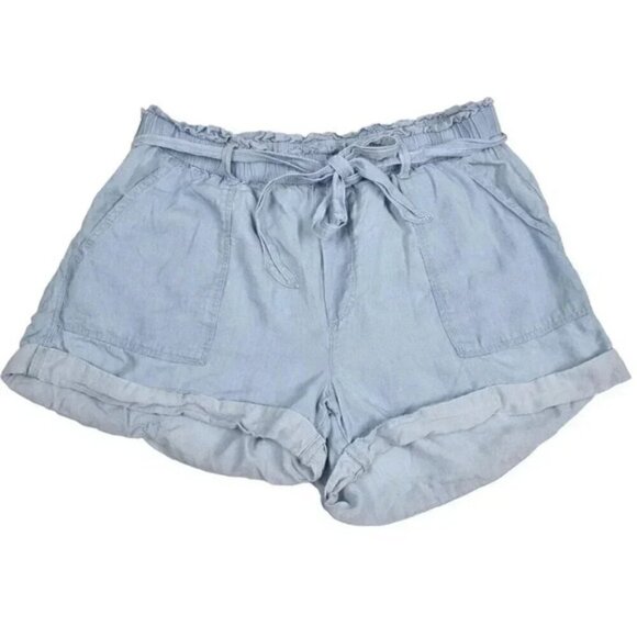 Aerie Shorts Chambray 100% Lyocell Blue Tie Front Paper Bag Camp Blue Large - Picture 2 of 7